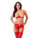 Amorable by Rimba - 1 2 Cup Bra with G-string, Suspenders and Stockings - Red