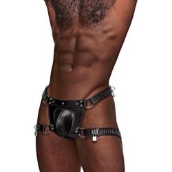 Scorpio - Imitation Leather Chastity Thong - One Size - Black