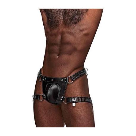 Scorpio - Imitation Leather Chastity Thong - One Size - Black