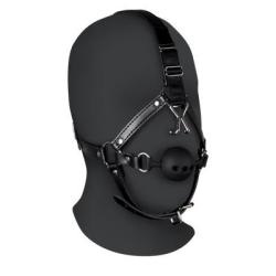 Head Harness with Breathable Ball Gag and Nose Hooks - Black