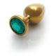 Round Gem Butt Plug - Medium - Gold Emerald Green