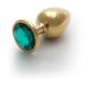 Round Gem Butt Plug - Large - Gold Emerald Green