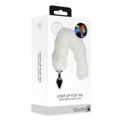 Light-up Fox Tail with Metal Butt Plug - White