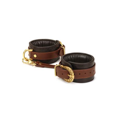 Liebe Seele - Leather Hand Cuffs - Black, Brown Gold