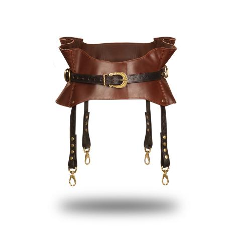 Liebe Seele - Leather Waist Belt with Suspenders - Black, Brown Gold